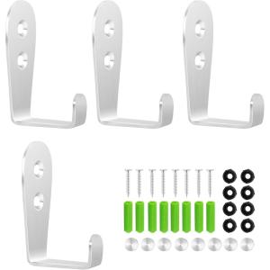 CGBE Coat Hooks for Wall, Stainless Steel Heavy Duty Outdoor Hooks for Hanging Towel No Rust Outside Towel Hooks Wall Mounted with Screws and Anchor for Key, Towel, Bags, Cup, Hat (4 Pack Silver)(Silver)